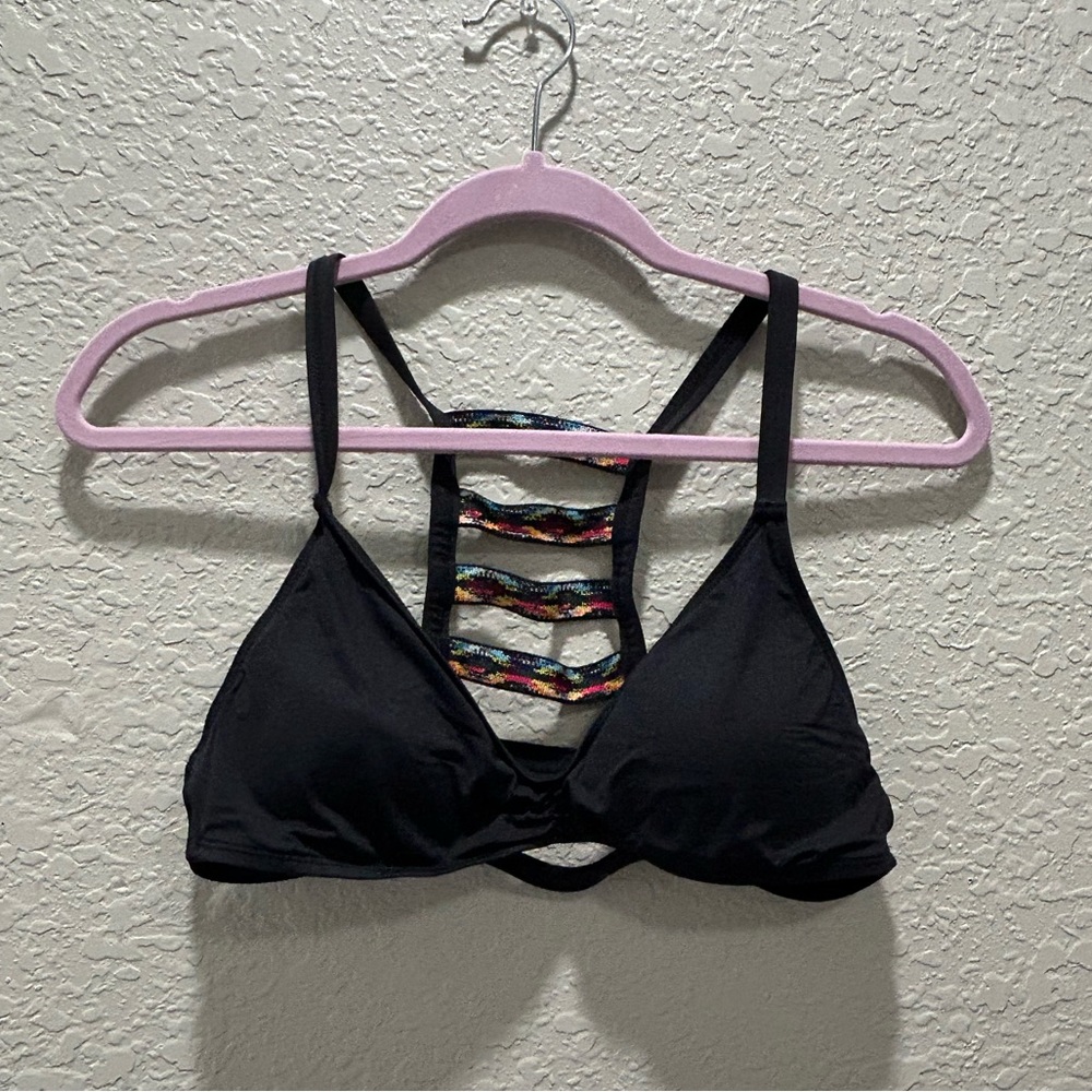 Lucky Brand Tribal Print Bikini Top - L Black Multicolor